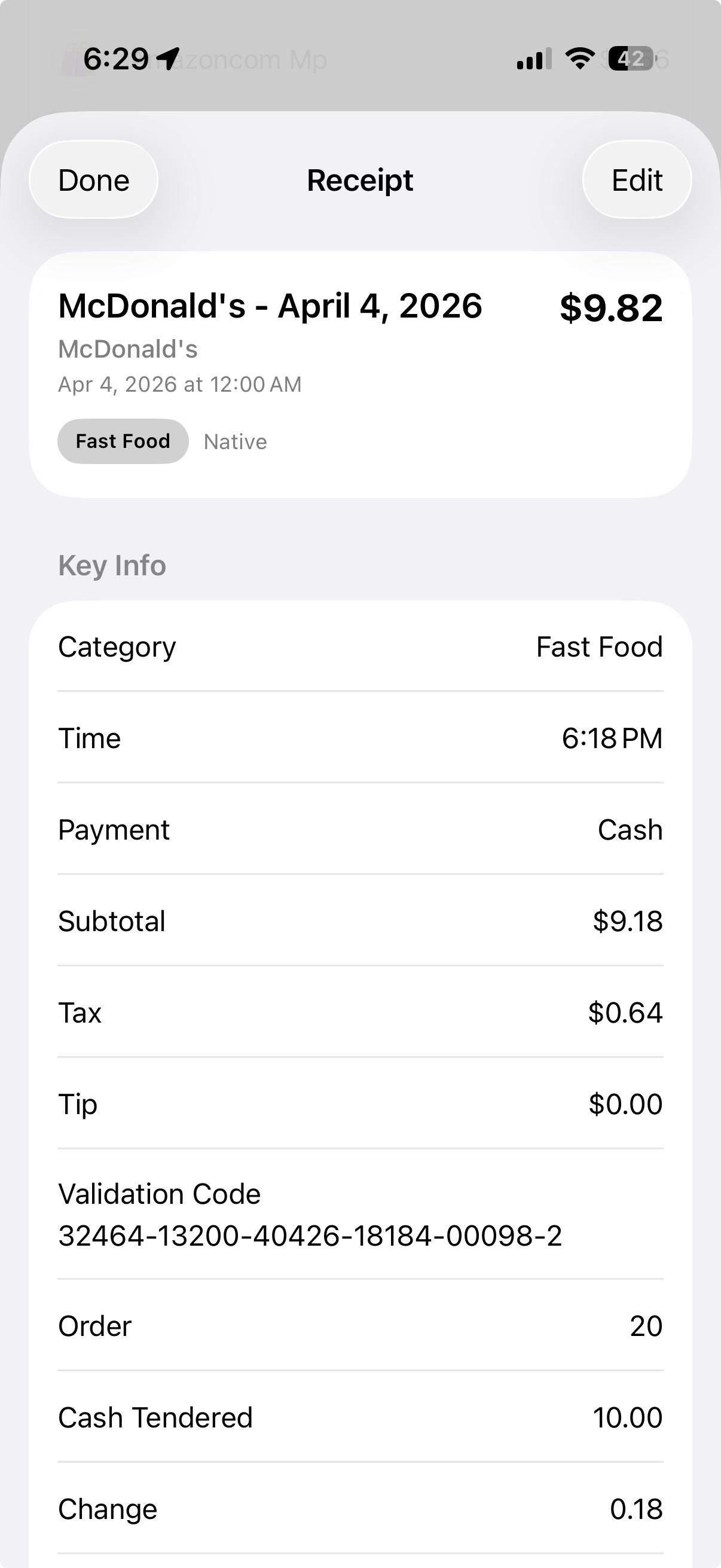 Receipt detail light